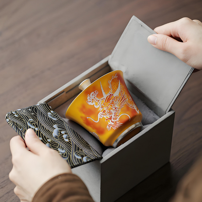 Luxuriöser, versilberter Drachen-Gaiwan – 150 ml, hitzebeständige Keramik, Geschenkbox