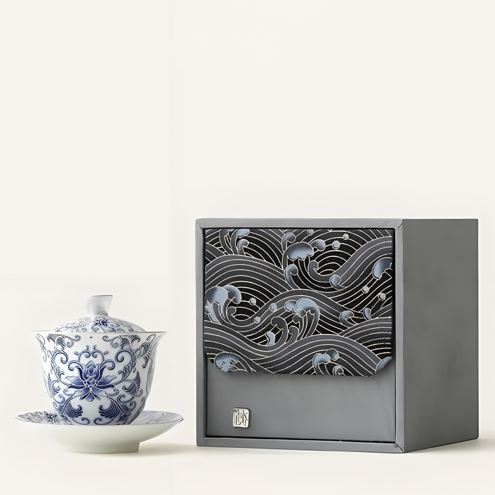 Handmade Silver-Gilded Blue & White Lotus Gaiwan - 200ml Mutton Fat Jade Porcelain, Collector’s Box