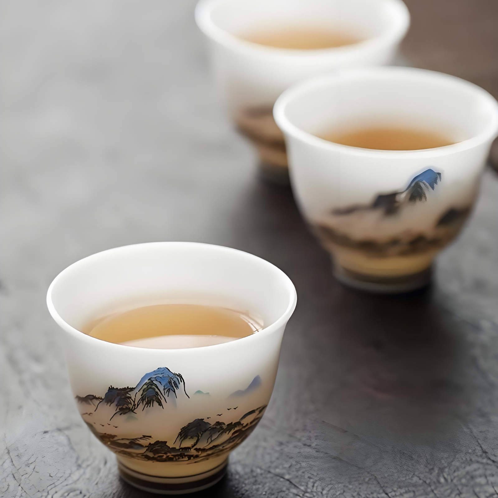 Jade Porcelain Gaiwan Tea Set - Thousand Miles of Rivers & Mountains Design, 12-Piece