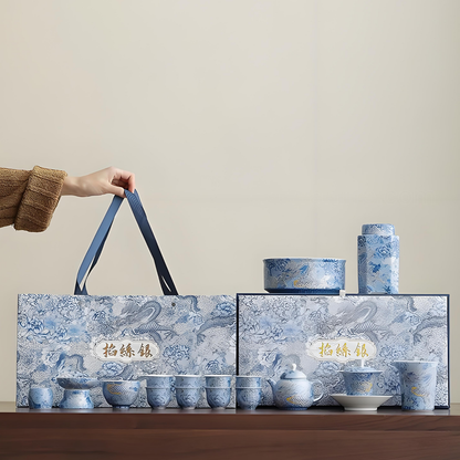 Imperial Dragon Cloisonné-Teeservice – 12-teiliges handgefertigtes Keramik-Set, inspiriert von der Verbotenen Stadt 