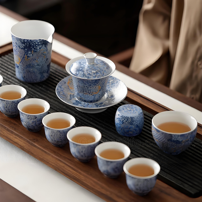 Imperial Dragon Cloisonné-Teeservice – 12-teiliges handgefertigtes Keramik-Set, inspiriert von der Verbotenen Stadt 