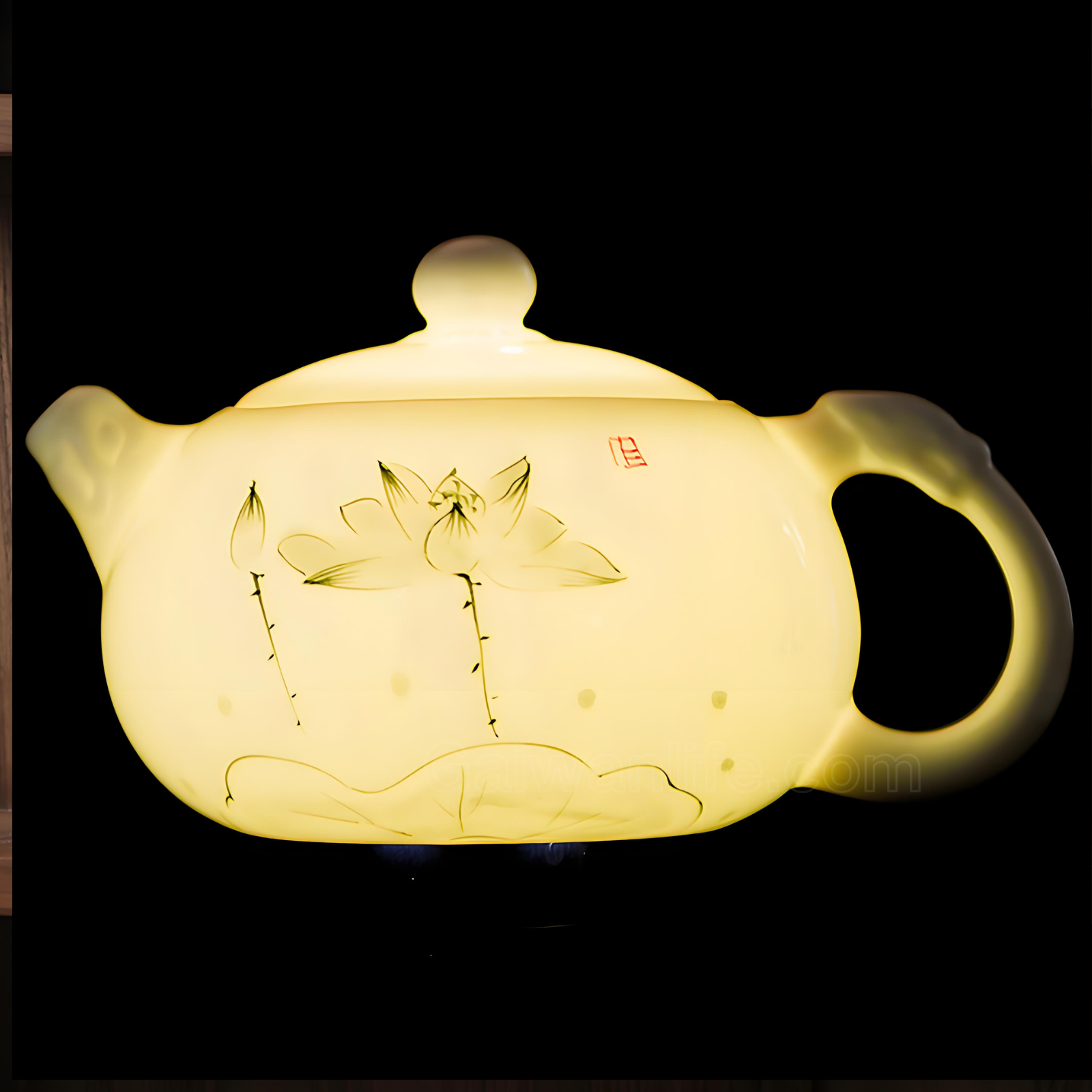 Chinese white jade porcelain 15-piece ink lotus tea set
