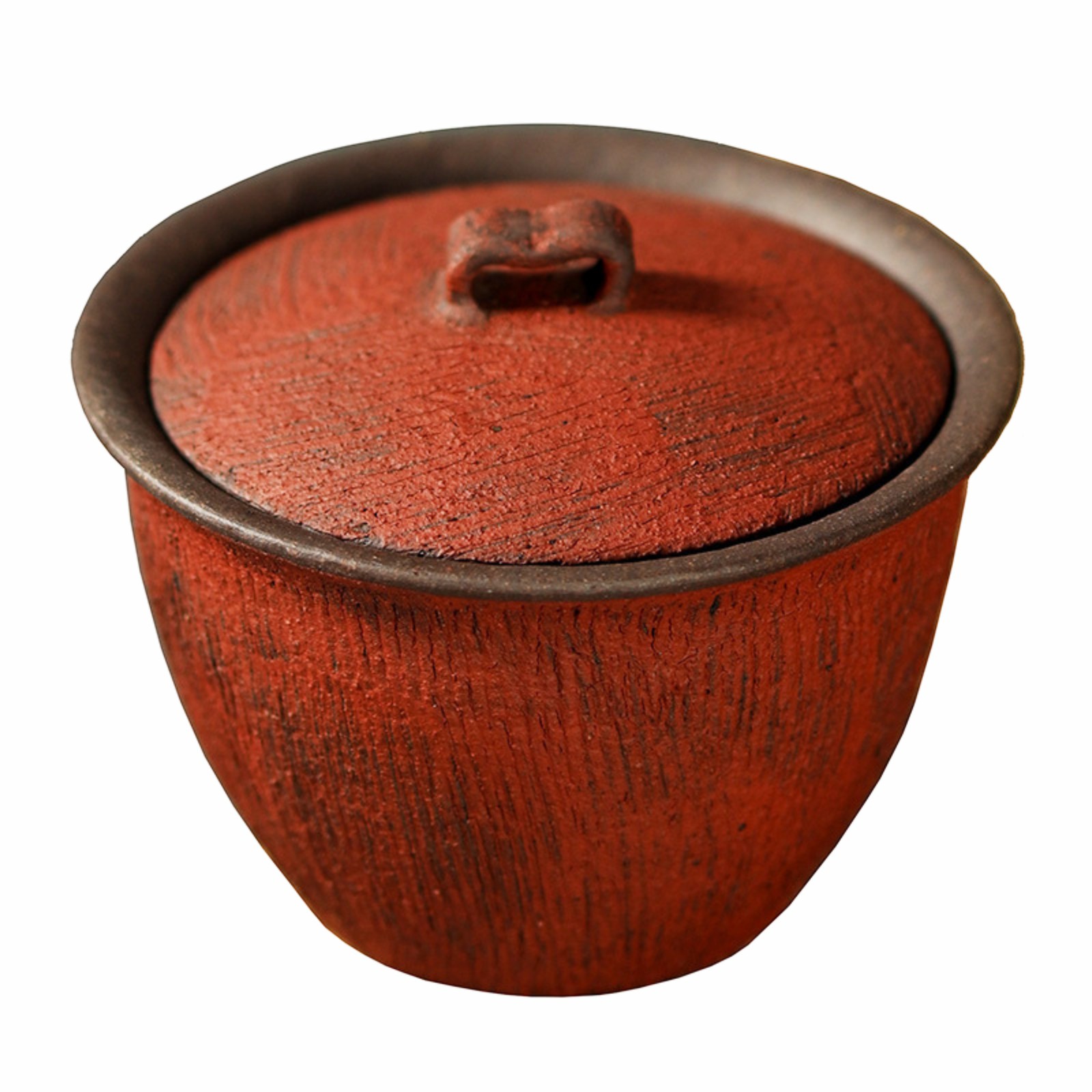 Handgefertigter Gaiwan im Kohiki-Stil – Royal Red Glaze, 200 ml Wabi-Sabi-Keramik, Jingdezhen