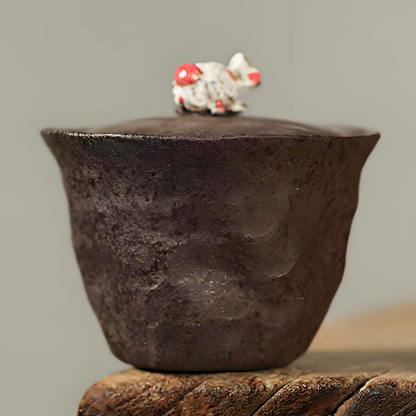 Handmade Lotus Leaf Gaiwan - 100ml Wabi-Sabi Ceramic, Thin-Walled Heat-Resistant