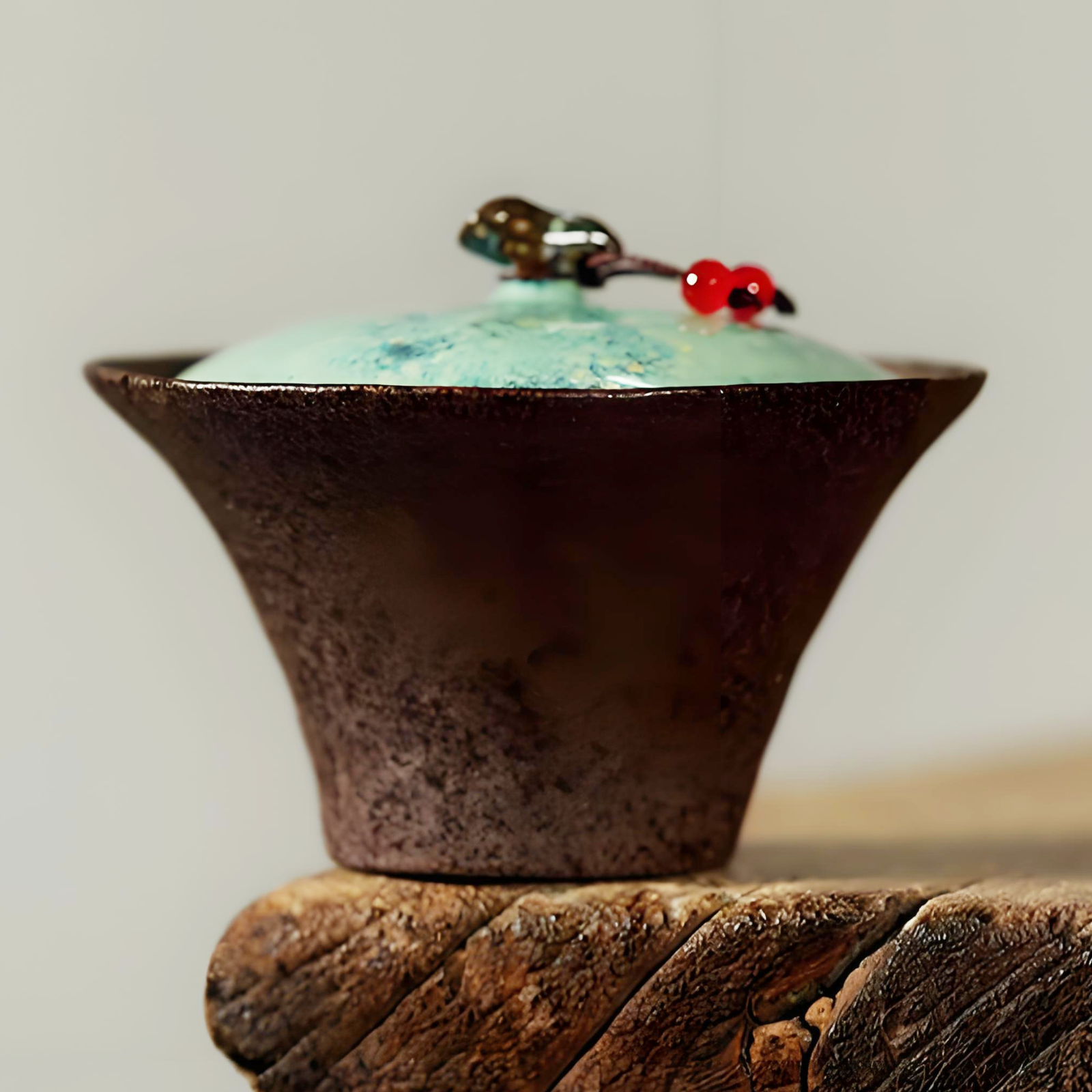 Handmade Lotus Leaf Gaiwan - 100ml Wabi-Sabi Ceramic, Thin-Walled Heat-Resistant