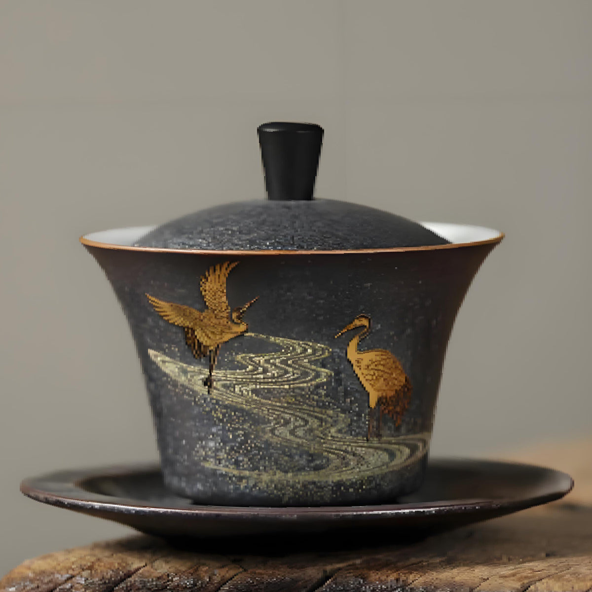 Jianshui golden crane black clay gaiwan