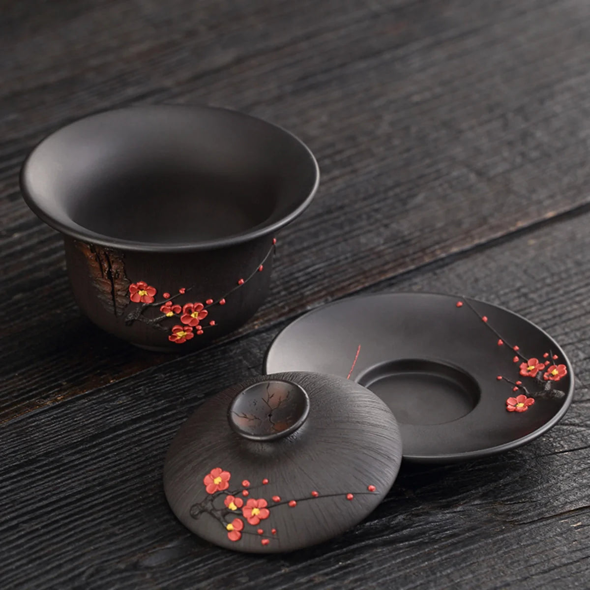Jianshui plum blossom black clay gaiwan -2