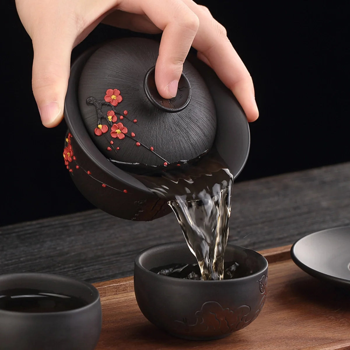 Jianshui plum blossom black clay gaiwan -4