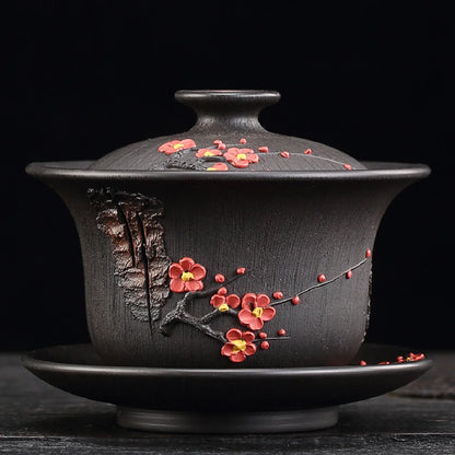 Jianshui plum blossom black clay gaiwan