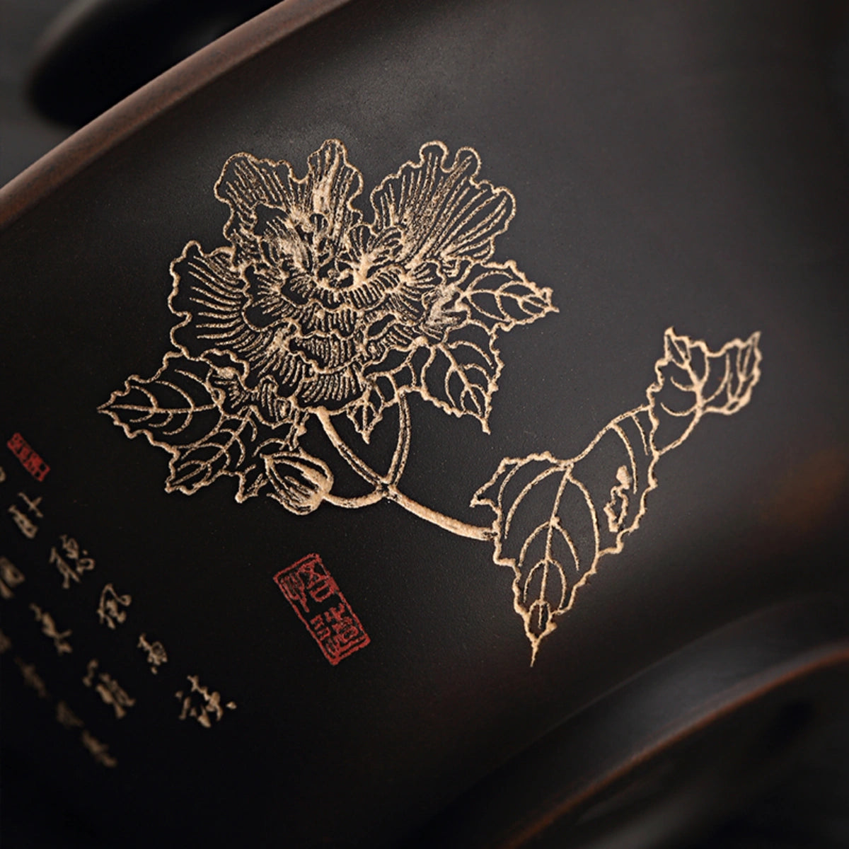Jianshui small peony black clay gaiwan -4