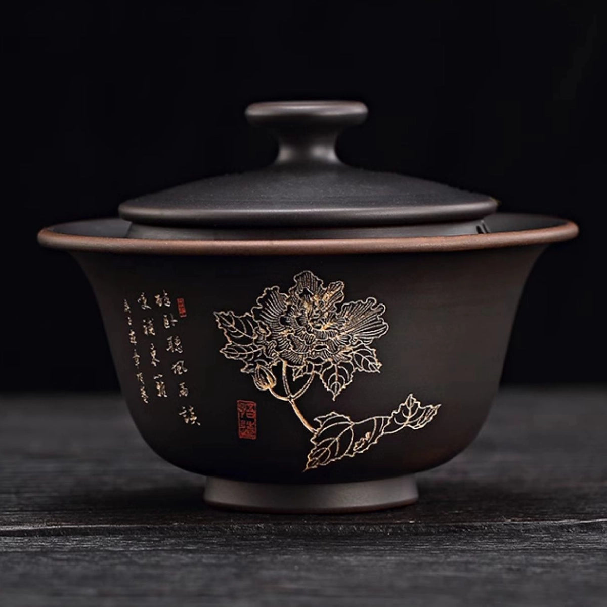 Jianshui small peony black clay gaiwan product image- product