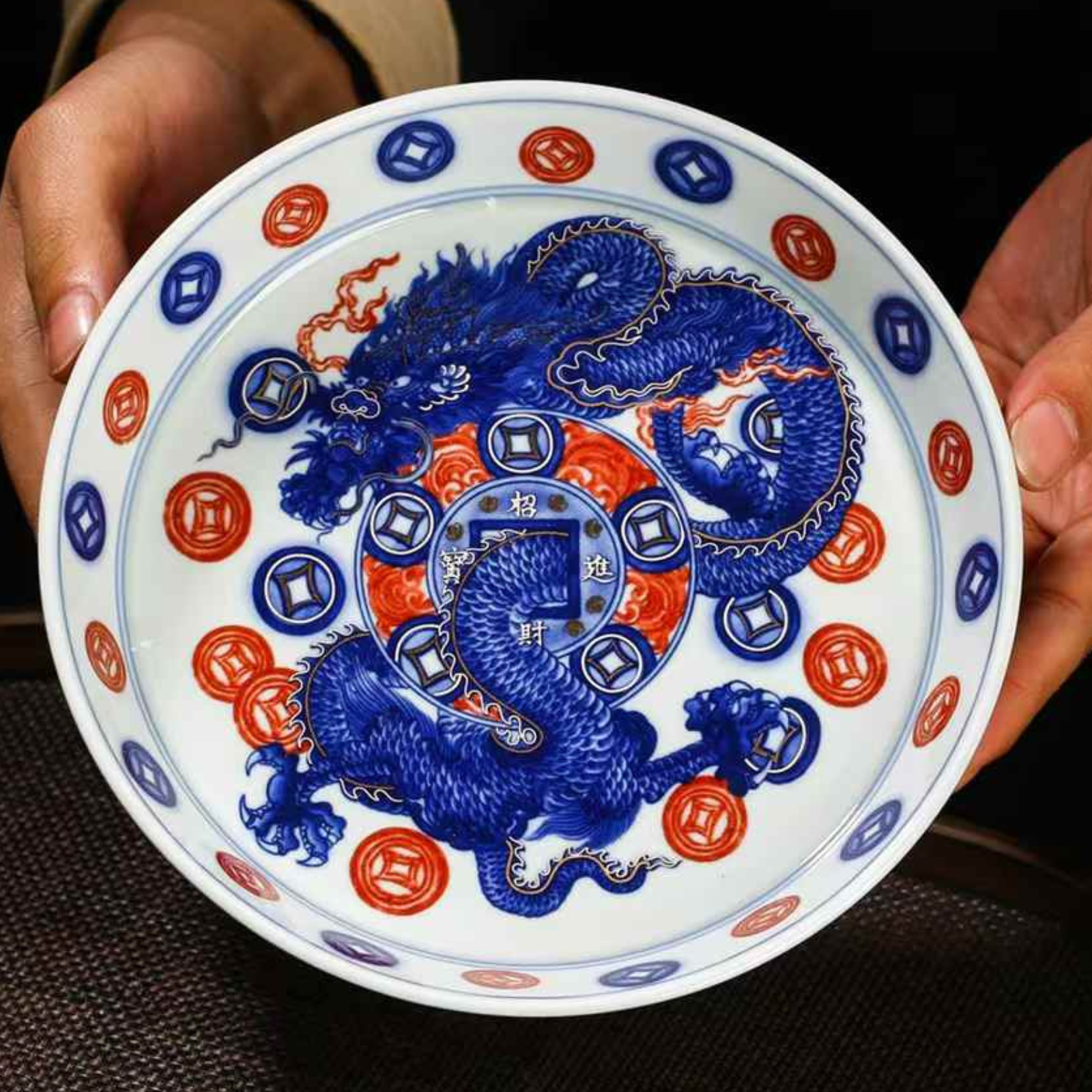 Hand-Painted Dragon Blue & White Tea Set - 220ml Jingdezhen Ceramic, Underglaze Red & Cobalt