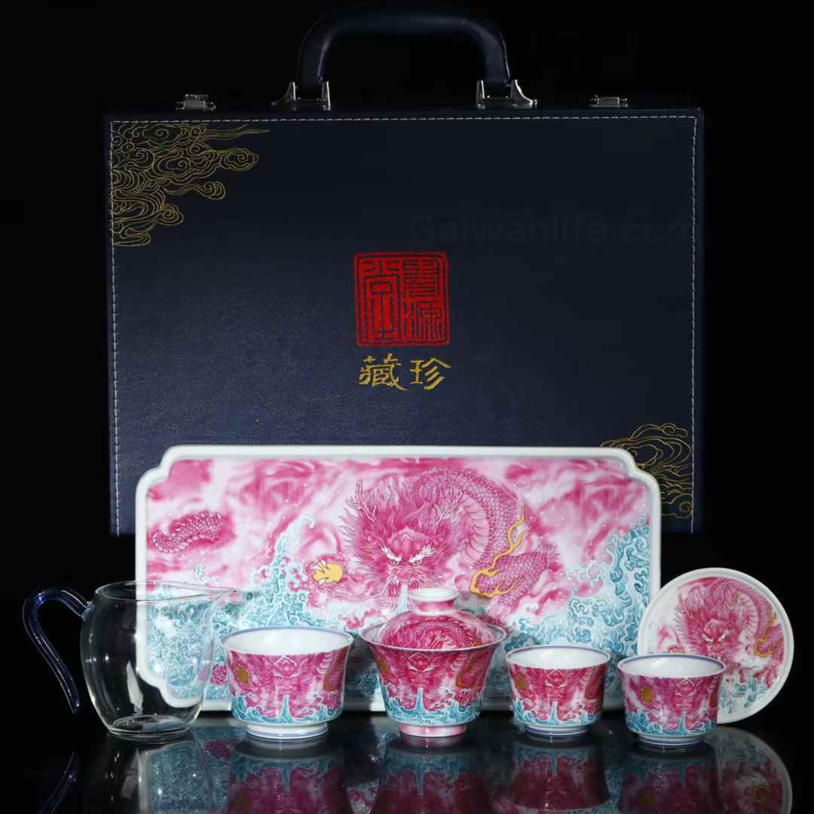 Jingdezhen Ruby Red Gold Dragon Gaiwan Set - 220ml Hand-Painted Ceramic, Collector's Edition