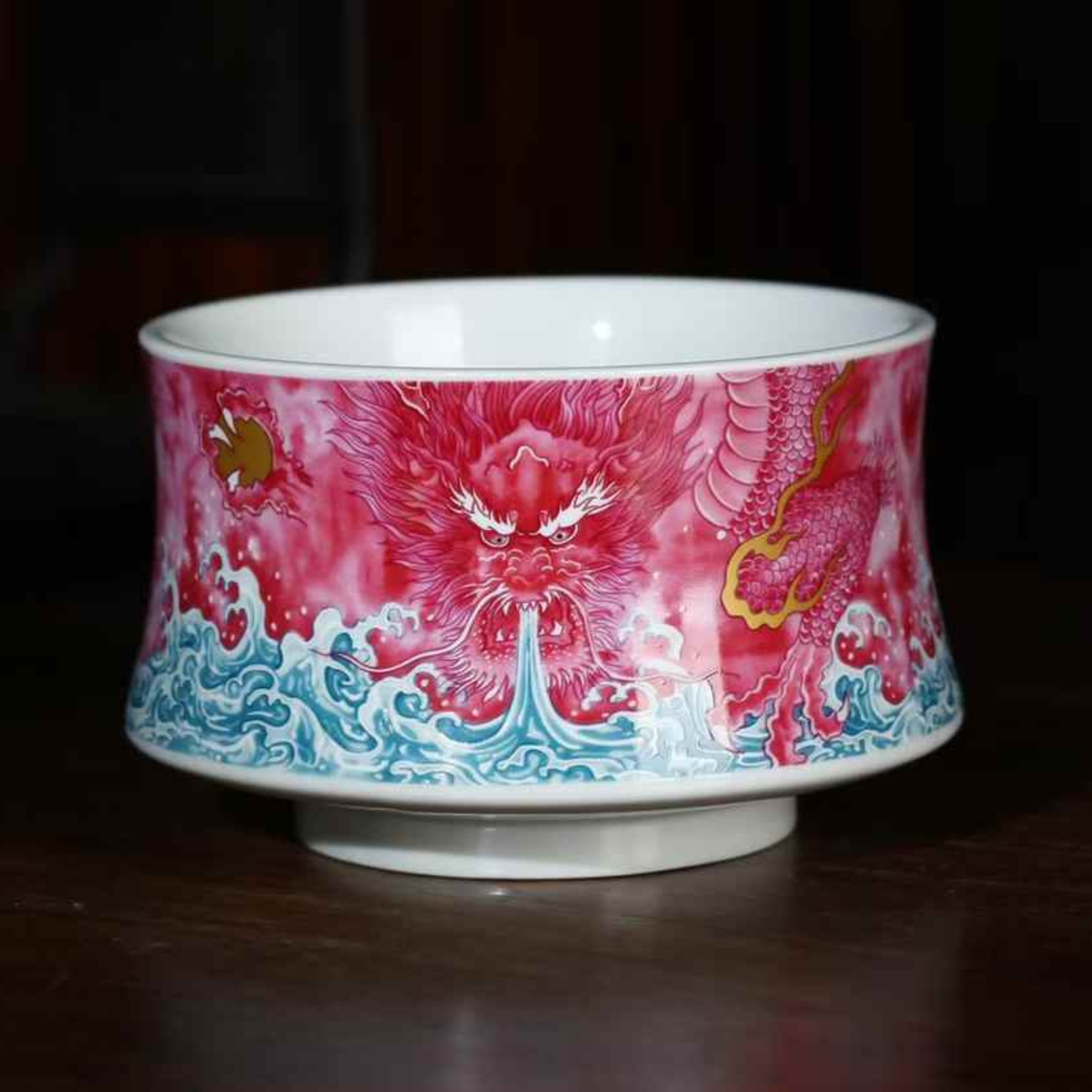 Jingdezhen Ruby Red Gold Dragon Gaiwan Set - 220ml Hand-Painted Ceramic, Collector's Edition