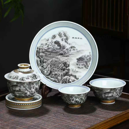 Jingdezhen tinte-farbigen landschaften von Jiangnan landschaft tee-sets