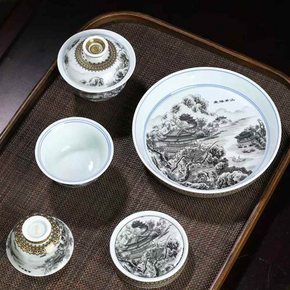 Jingdezhen tinte-farbigen landschaften von Jiangnan landschaft tee-sets