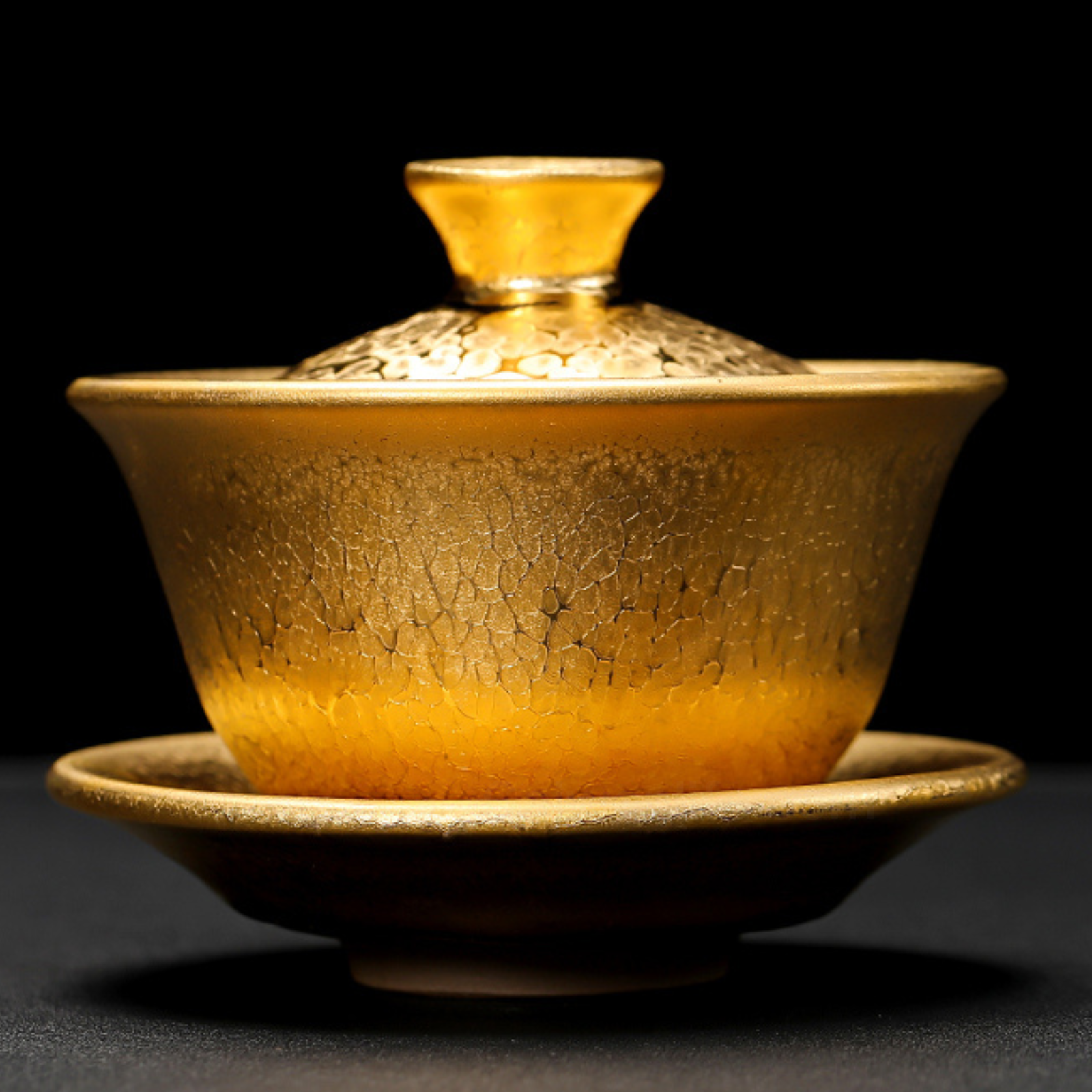 Gilded Jian Zhan Oil-Drop Gaiwan - 180ml Handcrafted Ceramic Teapot, Retro Luxury Design