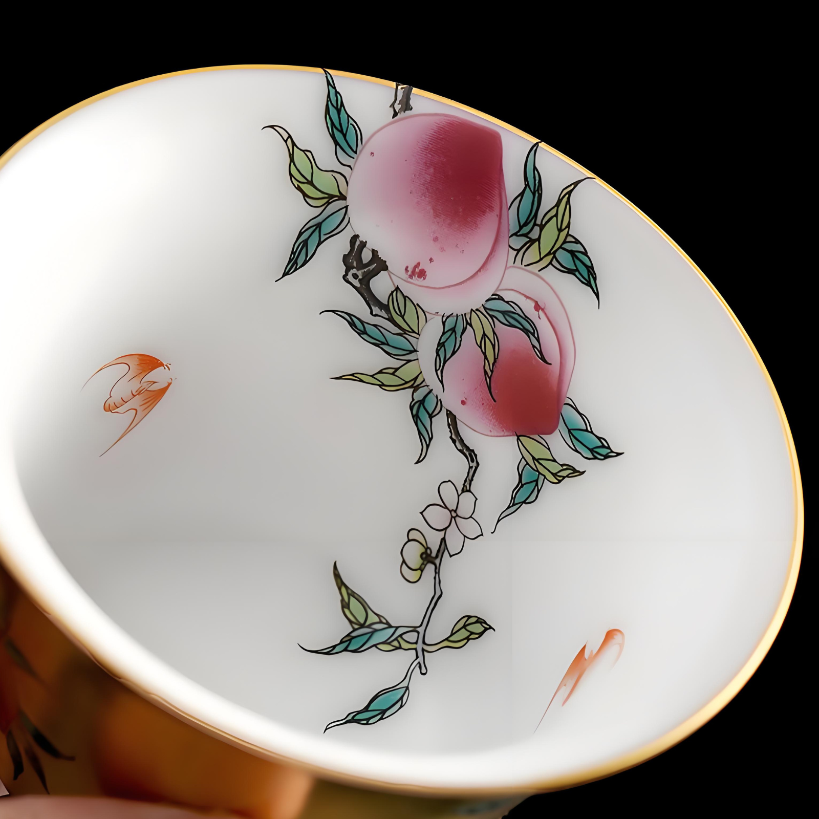Handgefertigter vergoldeter Gaiwan – Pflaumenblüten-Frost-Design, 180 ml, Luxuskeramik