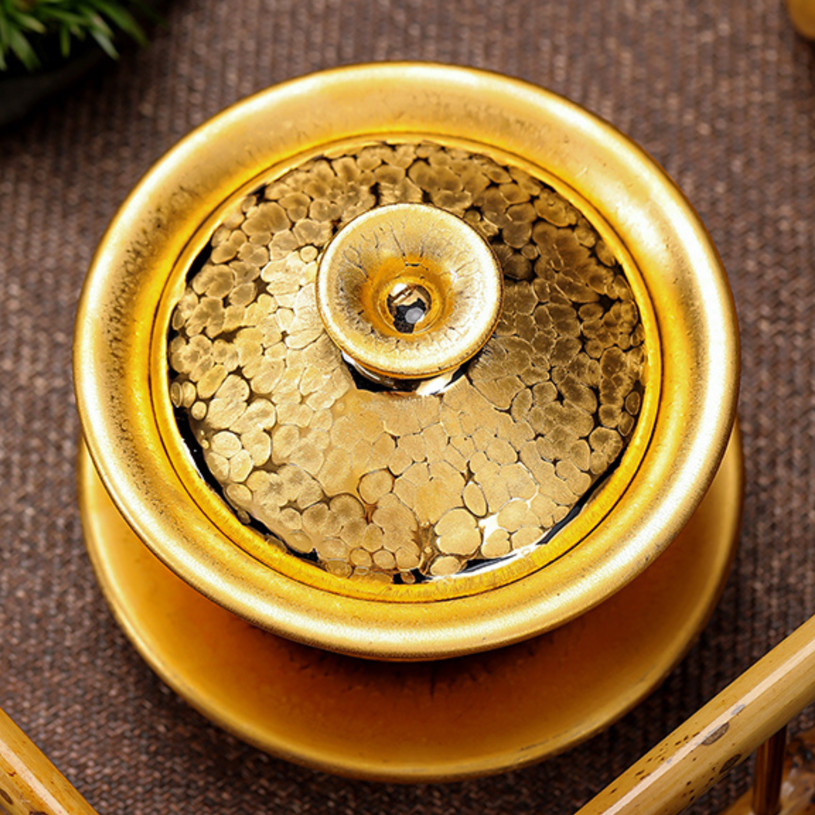 Gilded Jian Zhan Oil-Drop Gaiwan - 180ml Handcrafted Ceramic Teapot, Retro Luxury Design