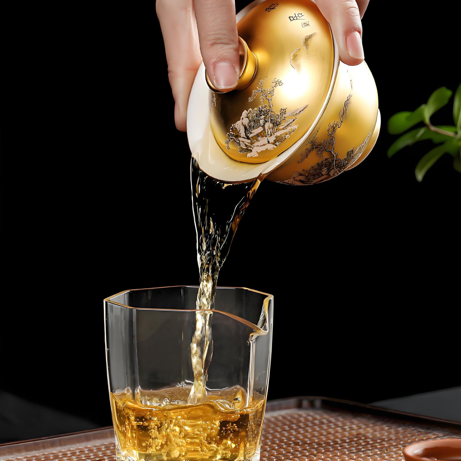 Handmade Gilded Gaiwan - Plum Blossom Frost Design, 180ml Luxury Ceramic