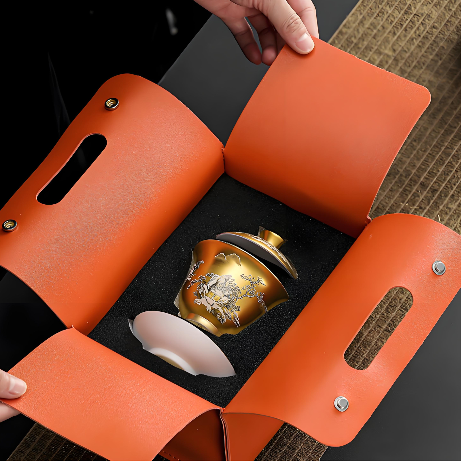 Handmade Gilded Gaiwan - Plum Blossom Frost Design, 180ml Luxury Ceramic