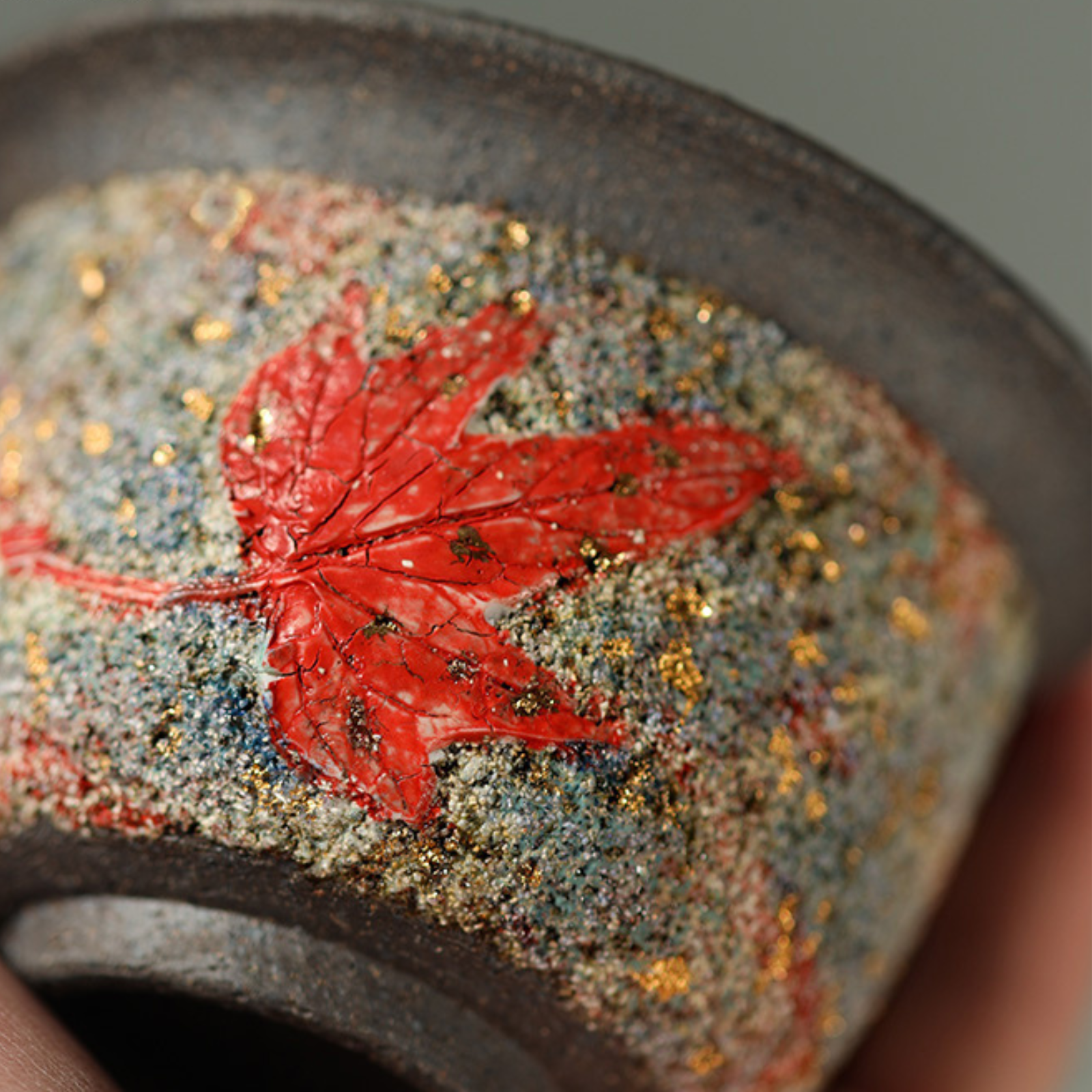 Handmade Rock Mineral Gaiwan - Maple Leaf Design, 160ml Frosted Ceramic