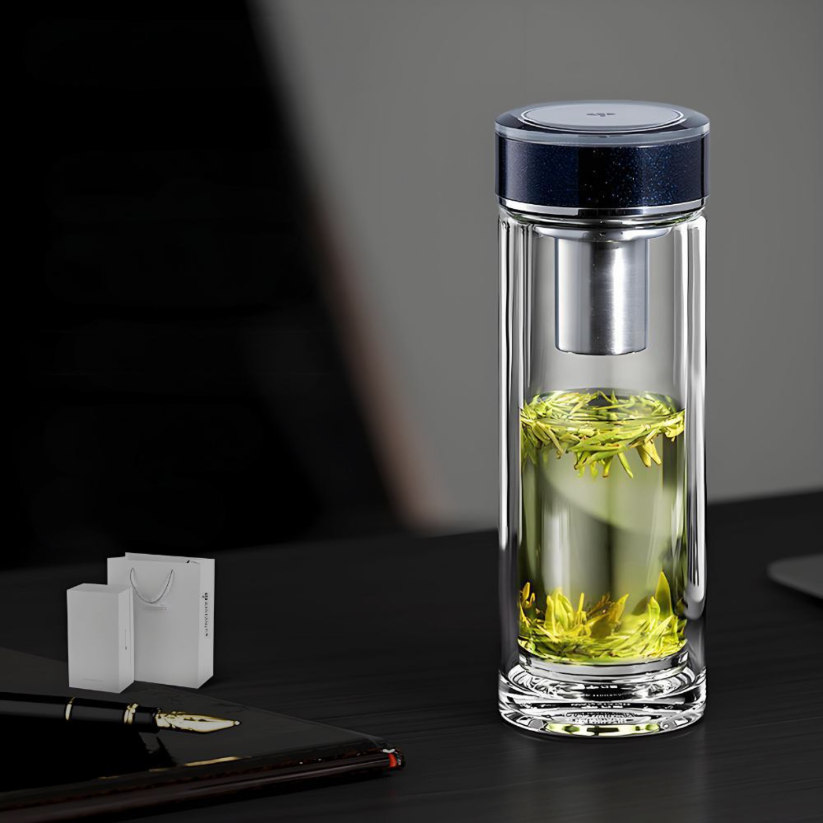 Gaiwan en verre épais à pétales blancs