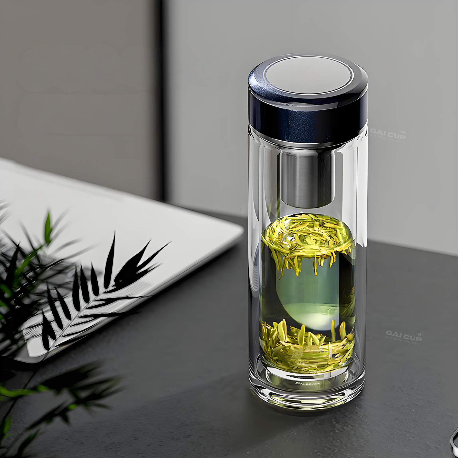 Gaiwan en verre épais à pétales blancs