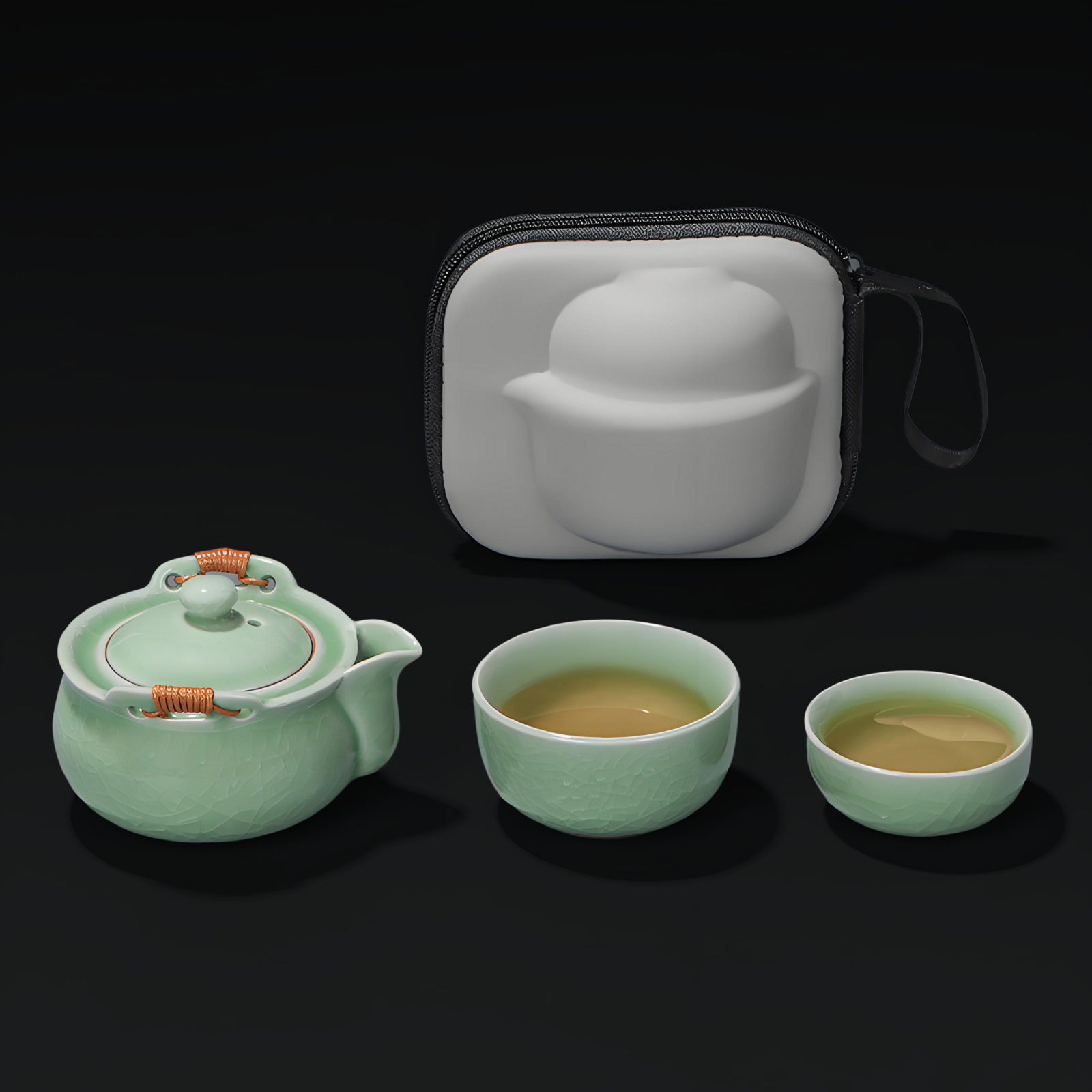 Portable Celadon Tea Set - 1 Teapot & 2 Cups, Camping & Gift Essentials