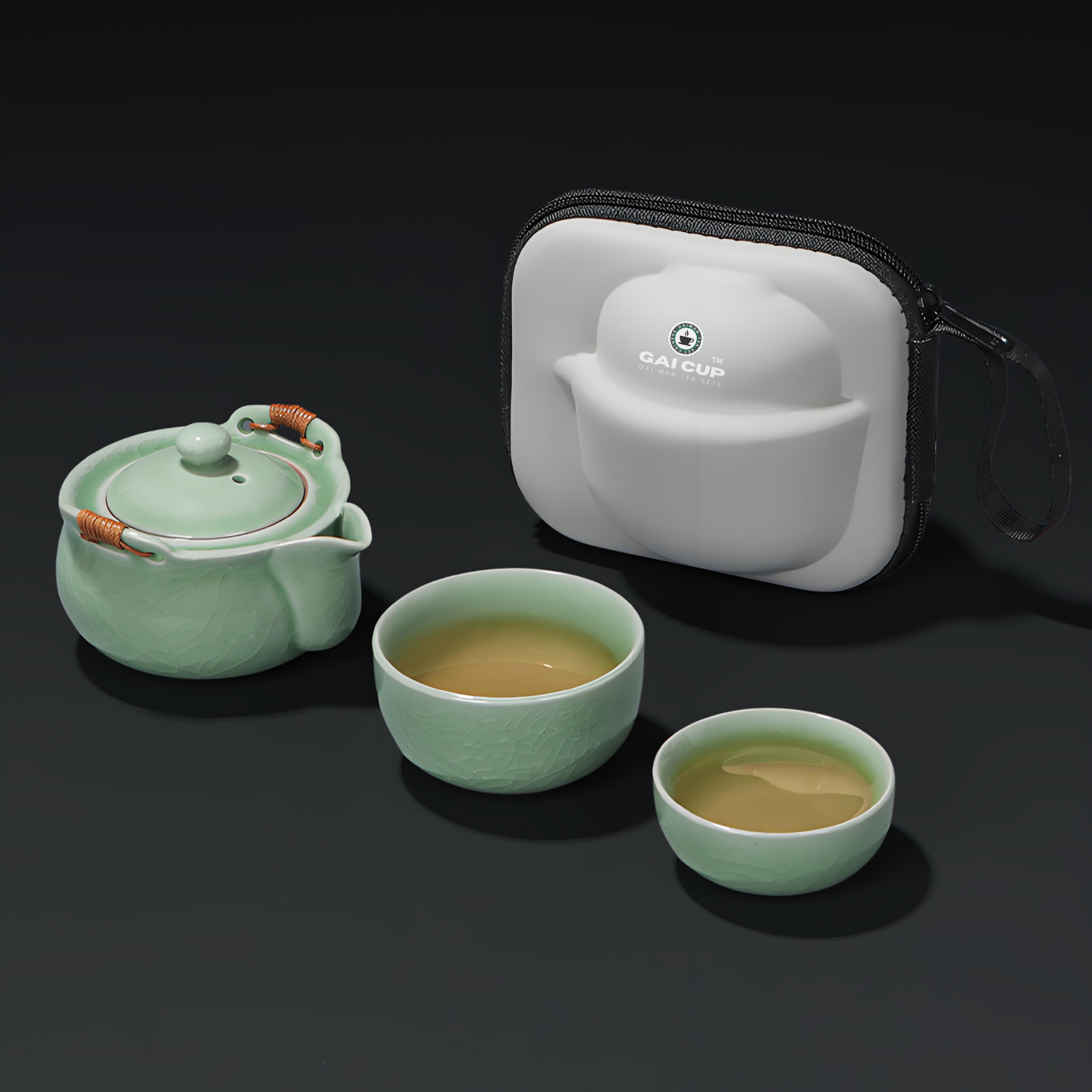 Portable Celadon Tea Set - 1 Teapot & 2 Cups, Camping & Gift Essentials