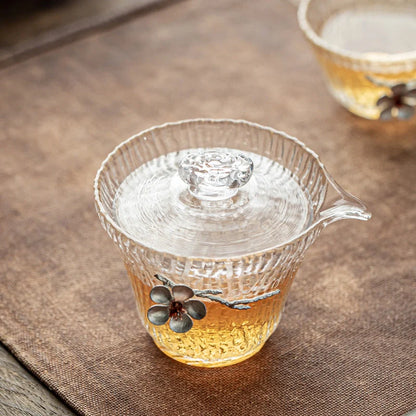 Thickened Tin Glass White Petals Gaiwan Pure glass gaiwan