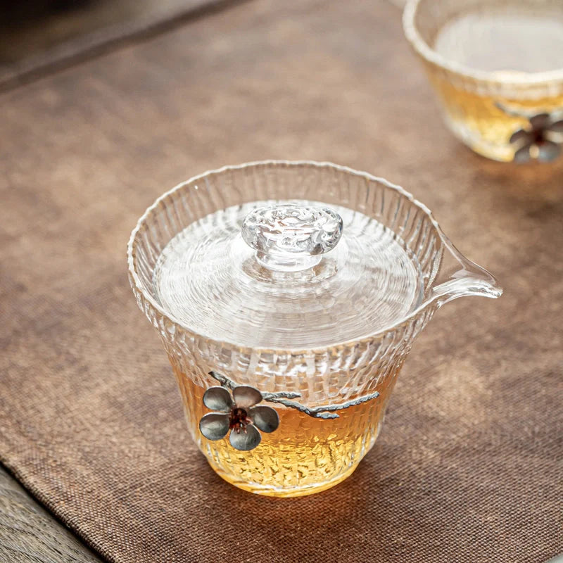 Thickened Tin Glass White Petals Gaiwan Pure glass gaiwan