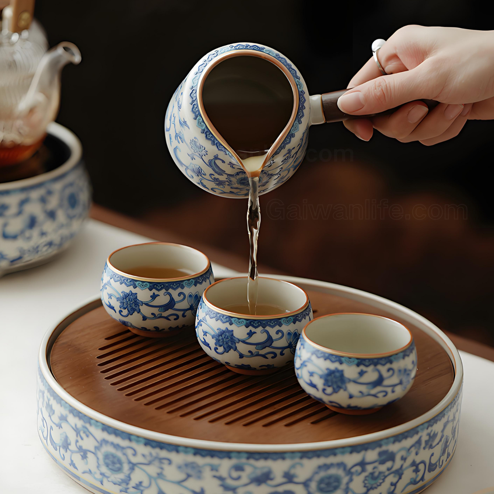 Ceramic Gongfu Tea Set with Crackle Glaze & Bamboo Tray - 10-Piece Handcrafted Set