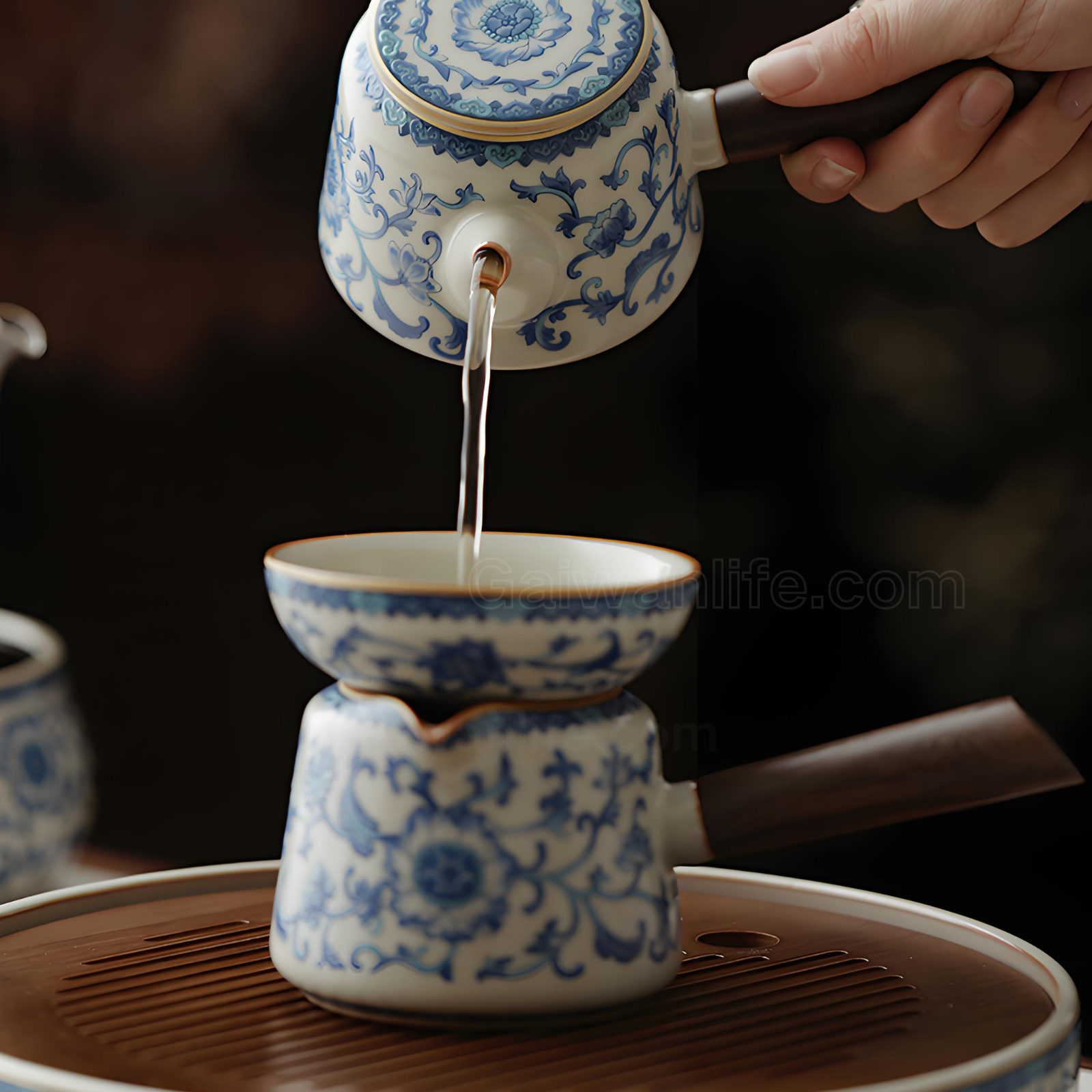 Ceramic Gongfu Tea Set with Crackle Glaze & Bamboo Tray - 10-Piece Handcrafted Set