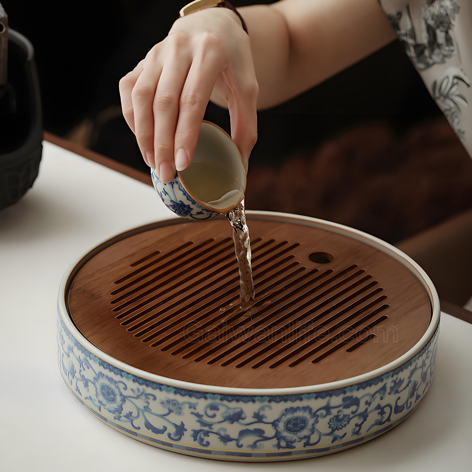 Ceramic Gongfu Tea Set with Crackle Glaze & Bamboo Tray - 10-Piece Handcrafted Set
