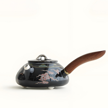 Handgefertigte, silbereingelegte schwarze Qilin-Keramikteekanne – 230 ml, Seitengriff-Design, luxuriöse Geschenkbox 