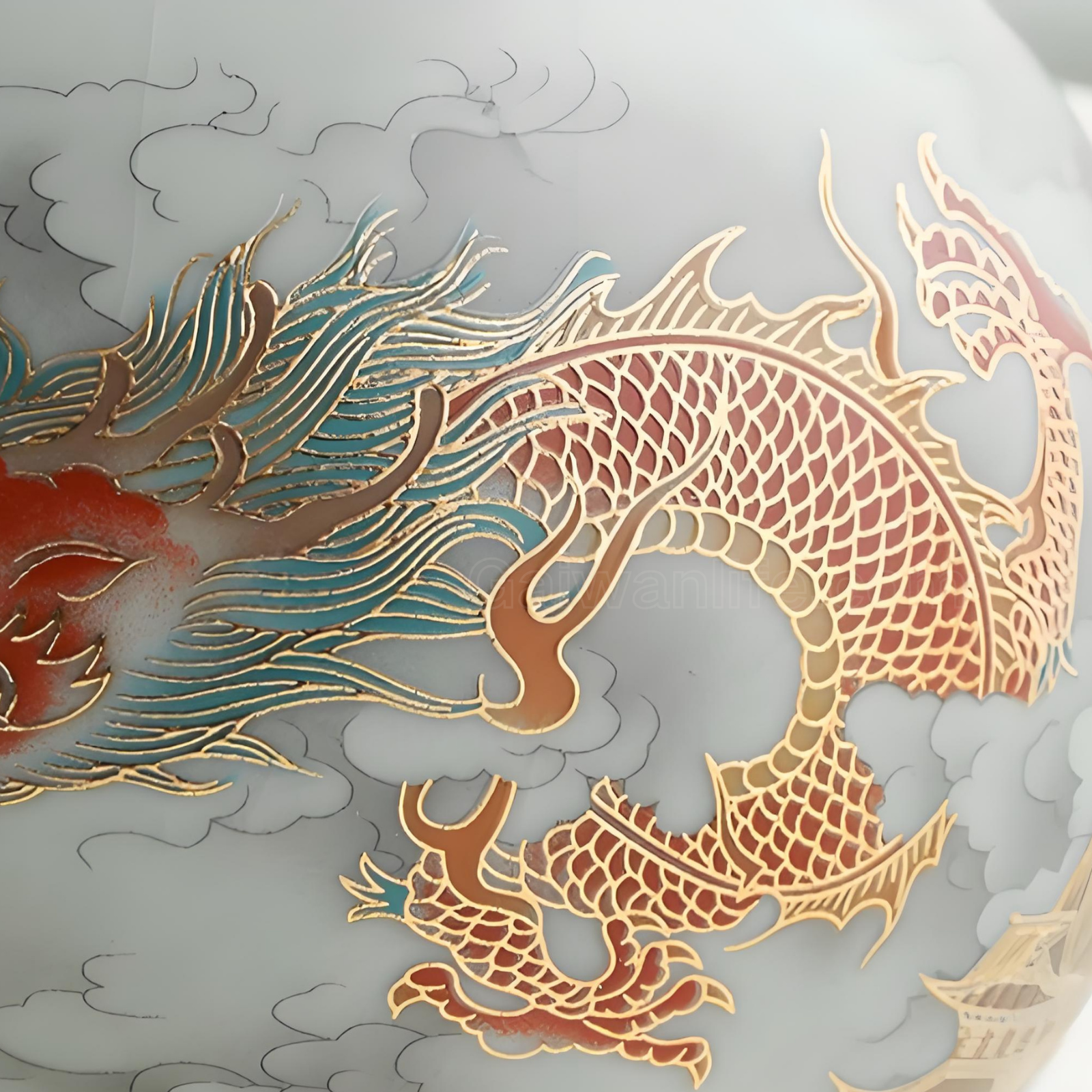 Ru Kiln Gold-Inlaid Dragon Tea Set - 12-Piece Powder Blue Glaze Gift Box