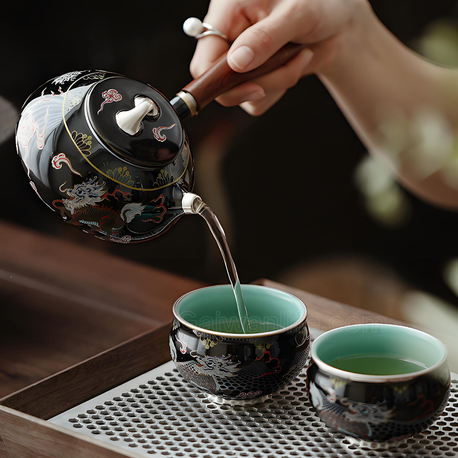 Handgefertigte, silbereingelegte schwarze Qilin-Keramikteekanne – 230 ml, Seitengriff-Design, luxuriöse Geschenkbox 