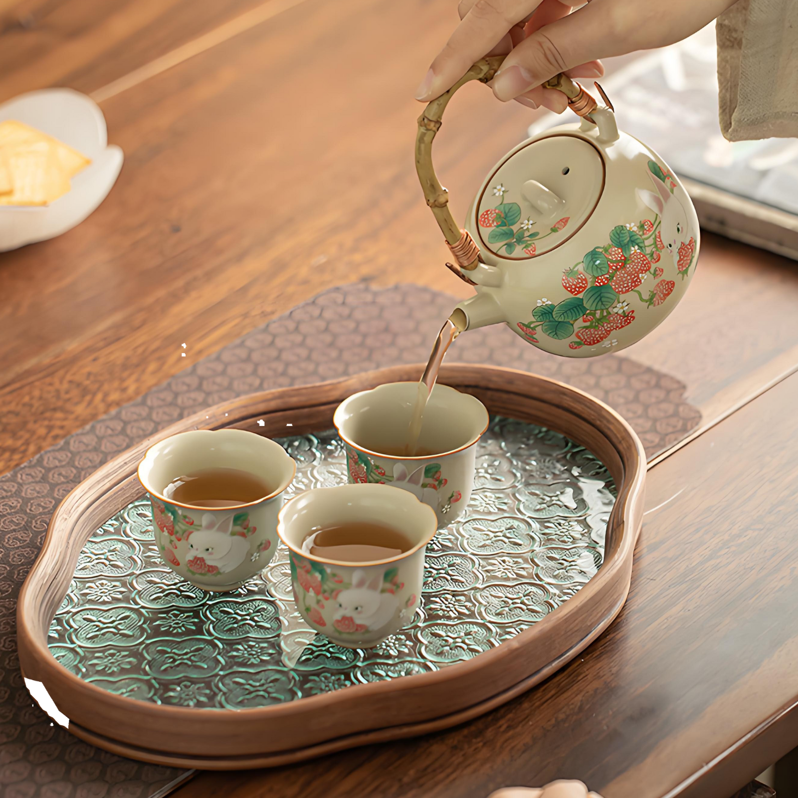 Ruyao Strawberry Rabbit Gaiwan Teapot Set with Tea Tray