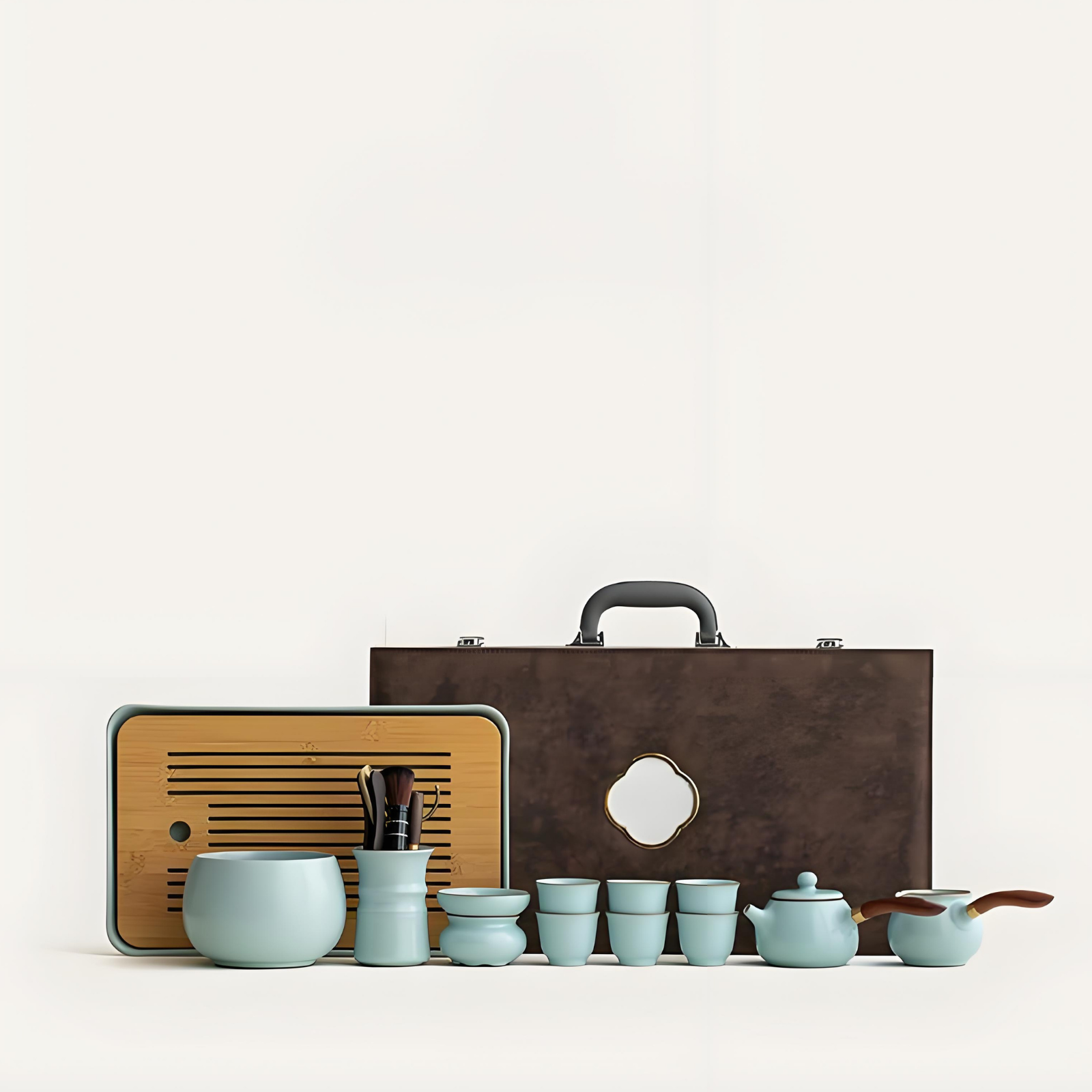 Sky Blue Ru Kiln Gongfu Tea Set - Double-Handled Ceramic, 10-Piece Luxury Collection