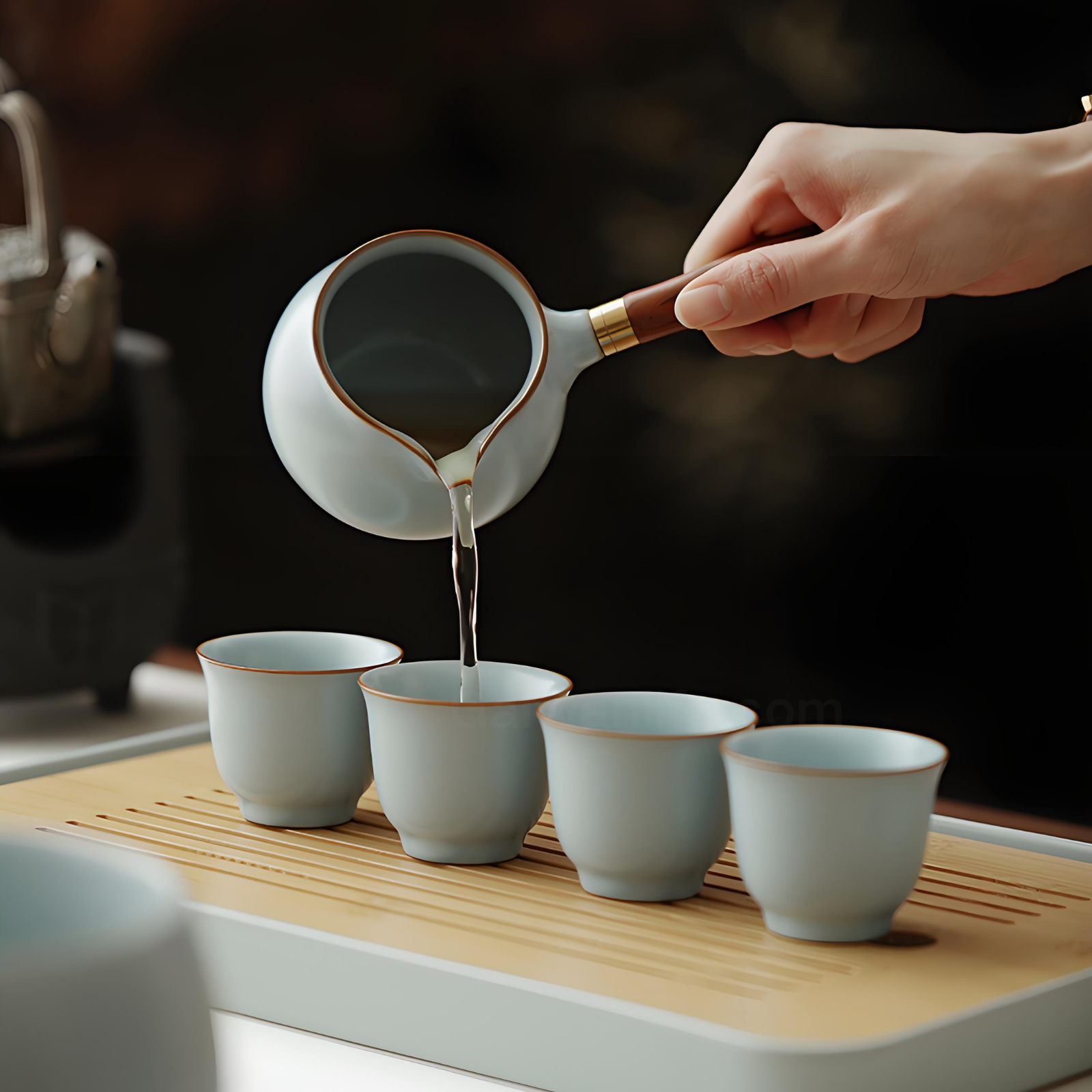 Himmelblaues Ru Kiln Gongfu-Teeservice – Keramik mit zwei Griffen, 10-teilige Luxuskollektion