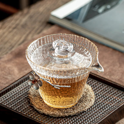 Thickened Tin Glass White Petals Gaiwan-2