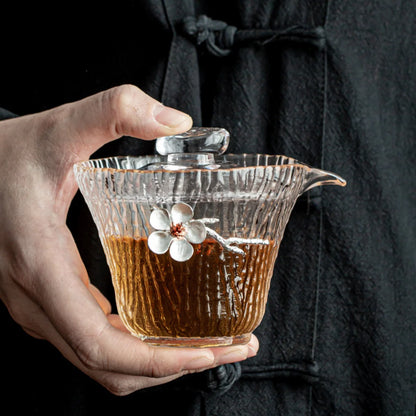 Thickened Tin Glass White Petals Gaiwan -4