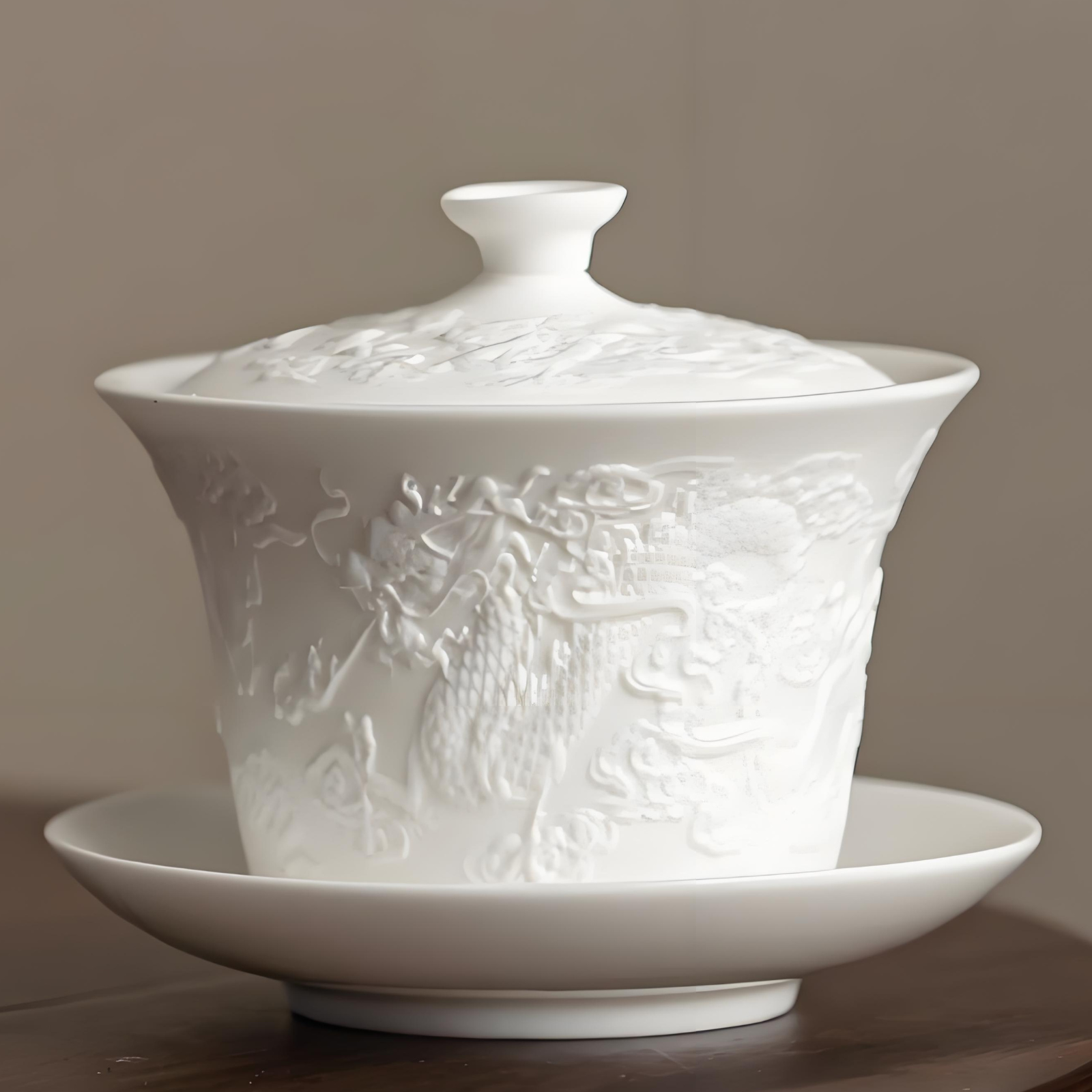 Mutton Fat Jade Porcelain Gaiwan - Handcrafted Unglazed White Ceramic, Dehua
