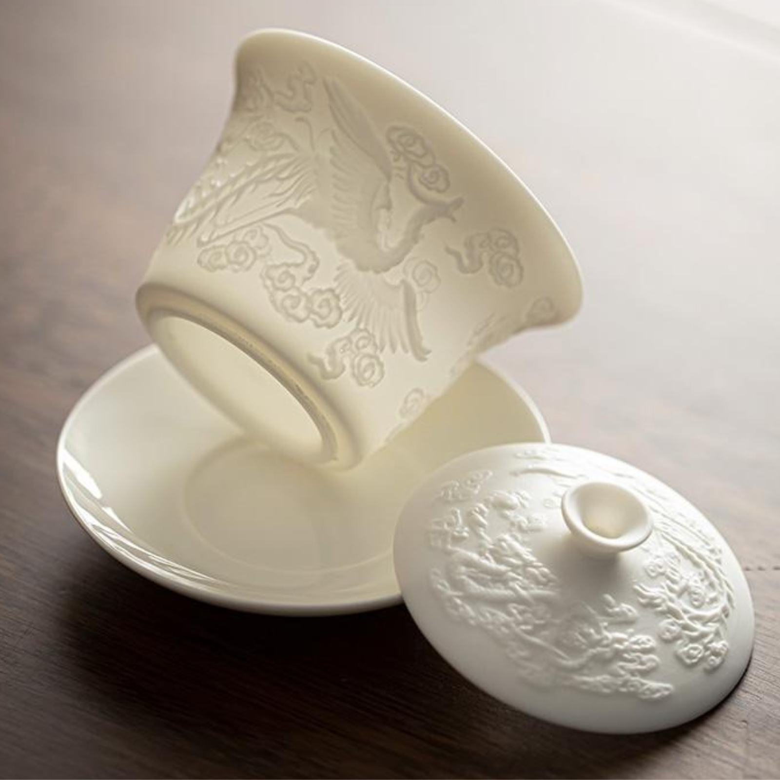 Mutton Fat Jade Porcelain Gaiwan - Handcrafted Unglazed White Ceramic, Dehua