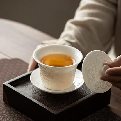 Mutton Fat Jade Porcelain Gaiwan - Handcrafted Unglazed White Ceramic, Dehua