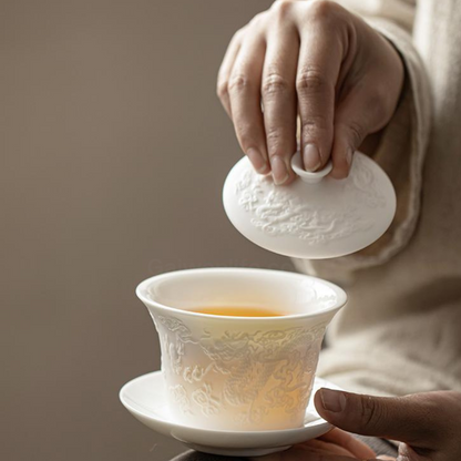 Mutton Fat Jade Porcelain Gaiwan - Handcrafted Unglazed White Ceramic, Dehua