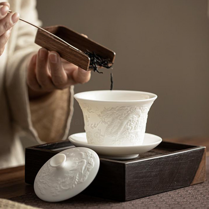 Mutton Fat Jade Porcelain Gaiwan - Handcrafted Unglazed White Ceramic, Dehua