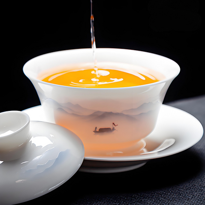Service à thé chinois 16 pièces en porcelaine blanche - plateau à thé et couvercle en céramique peints à la main de style encre 