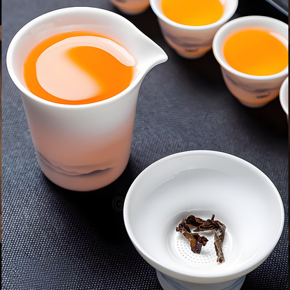 Service à thé chinois 16 pièces en porcelaine blanche - plateau à thé et couvercle en céramique peints à la main de style encre 